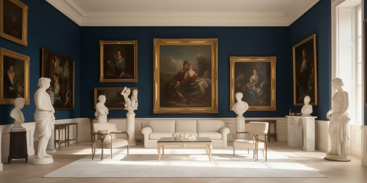 Colección de arte y antigüedades en un salón impecable